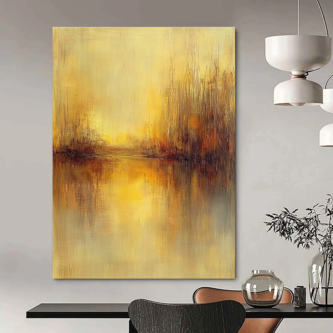 Golden River Landscape Abstract Painting for Rustic - Style Wine Cellars GAB1279