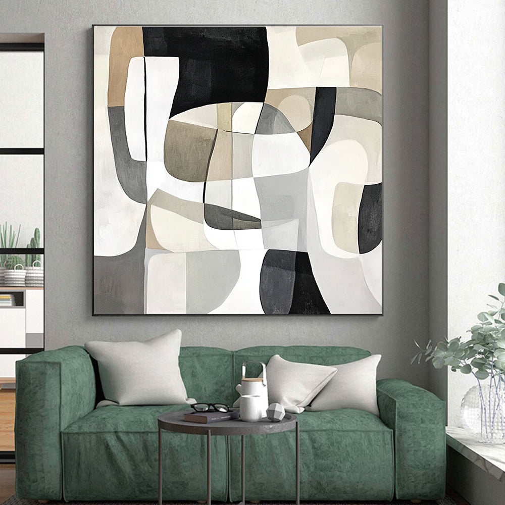 Soft - Hued Geometric Interplay Abstract Painting with Gentle Harmony WINK212