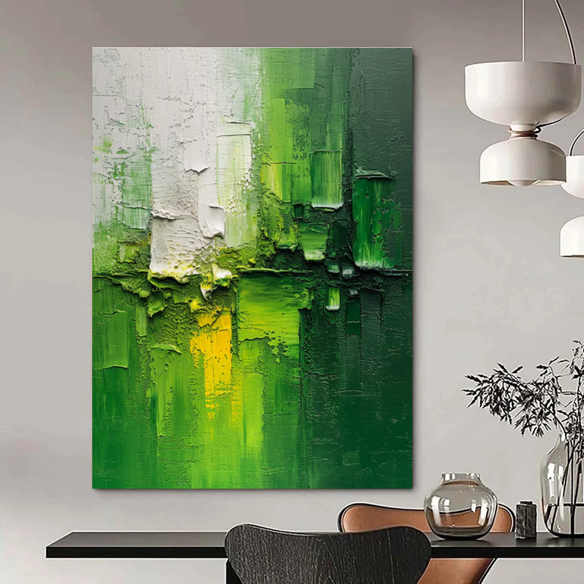 Textured Green Abstract Painting for Contemporary Art Cafes HENG003