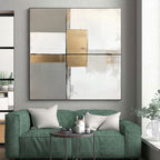 Gray Gold White Abstract Painting with Clean Lines WINK649