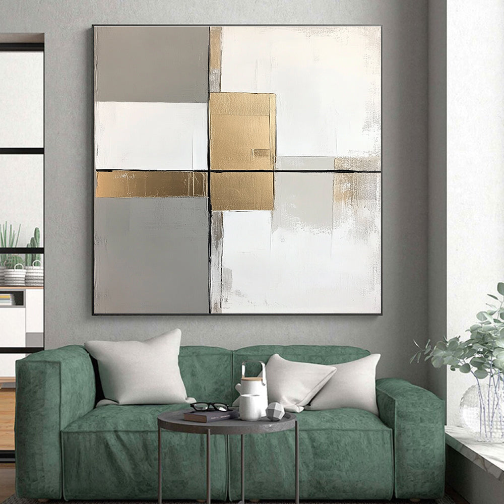 Gray Gold White Abstract Painting with Clean Lines WINK649