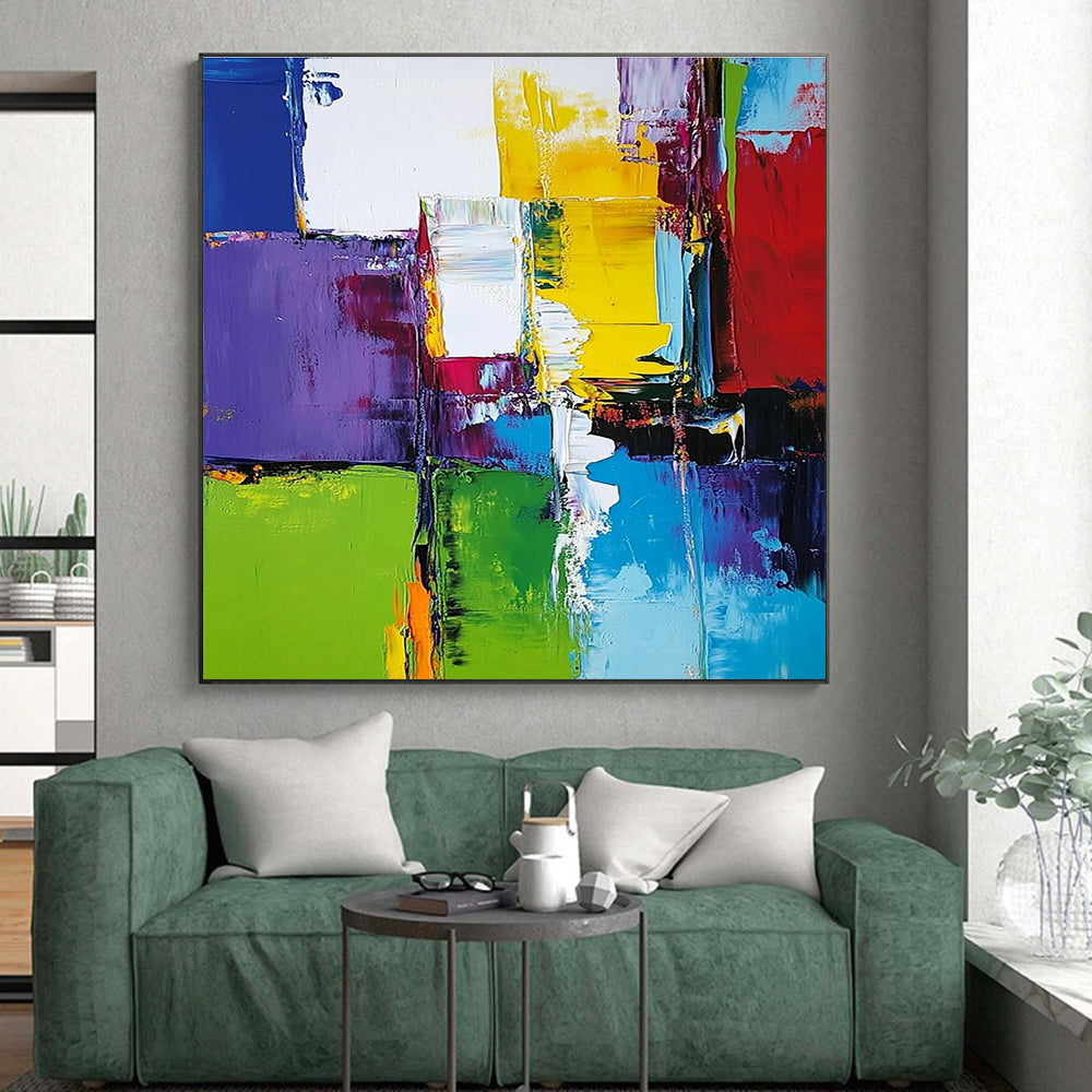 Purple Green Yellow Abstract Painting with Bold Color Clashes WINK513