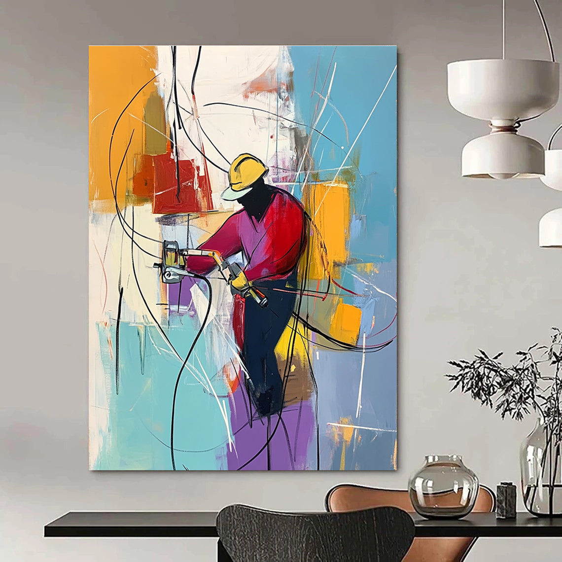 Abstract Worker Painting for Industrial - Styled Offices GAB1036