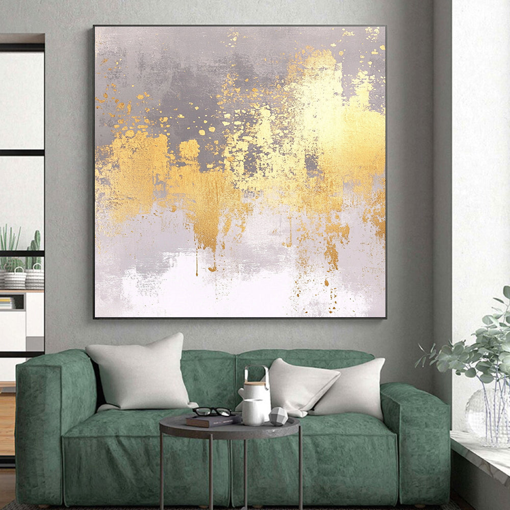 Gray - Gold Abstract Splatter Painting with Edgy Glamour WINK419