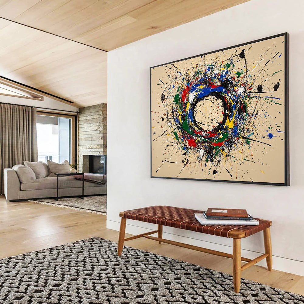 Color Splatter Abstract Circle Painting with Playful, Energetic Chaos ABS489