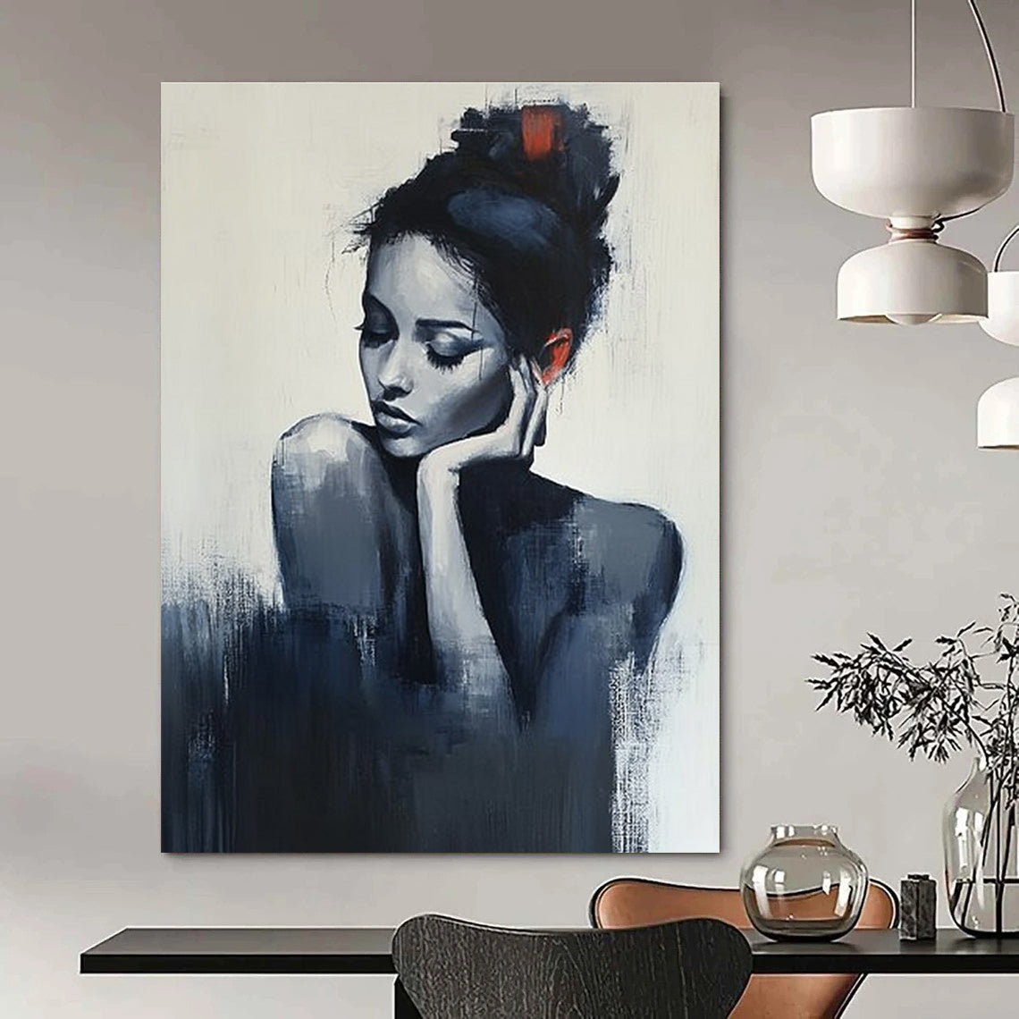 Contemplative Woman Moody Abstract Painting for Intimate Spaces GAB1429