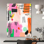 Pink and Green Abstract Doodles Painting of Spontaneous Creativity GAB0115