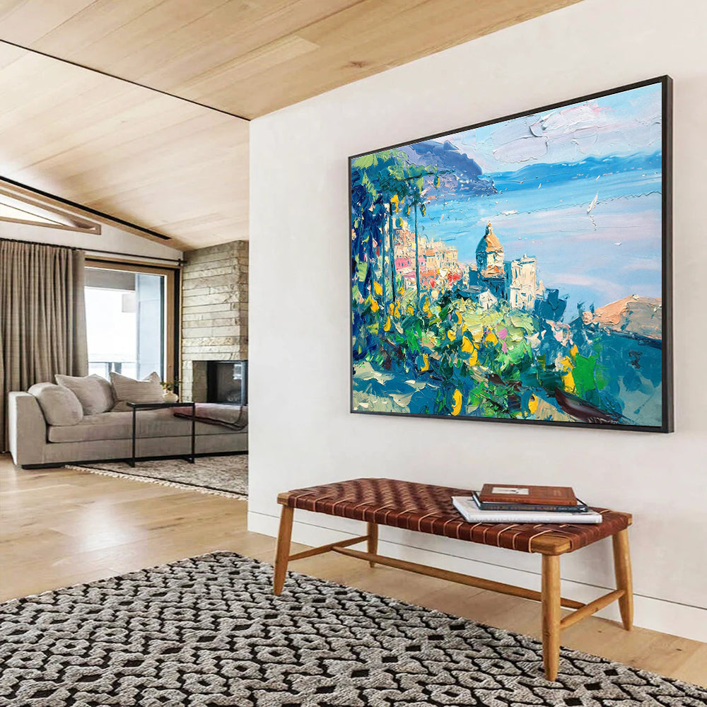 Coastal Town Abstract Painting for Italian Restaurant Dining Areas YHT425