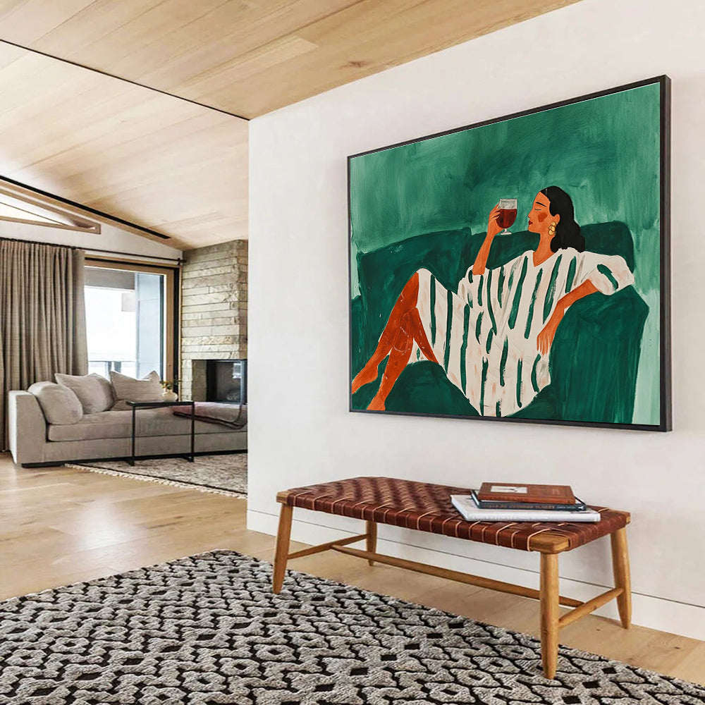 Woman Relaxing with Wine Abstract Painting ABS582