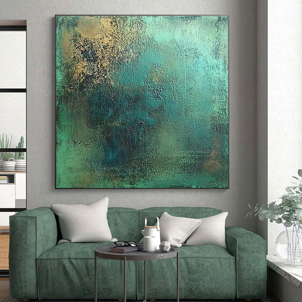 Green and Gold Textured Abstract Painting with Lush Opulence WINK286