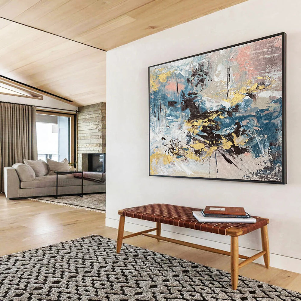 Blue and Yellow Abstract Painting for Coastal Resort Restaurants YHT373