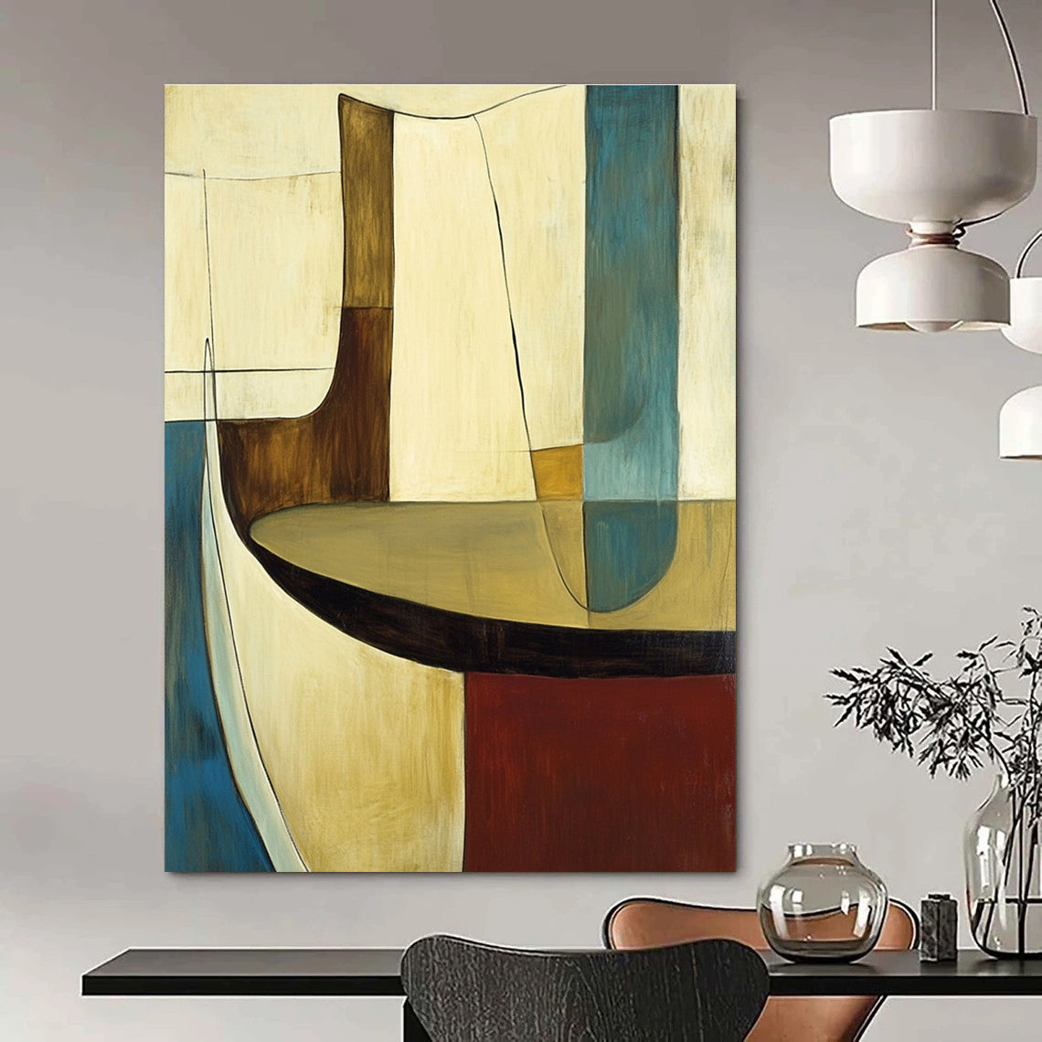 Neutral Toned Abstract Shapes Painting for Contemporary Office Spaces GAB1157