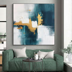 Teal Gold White Abstract Painting with Flowing Luxury WINK676