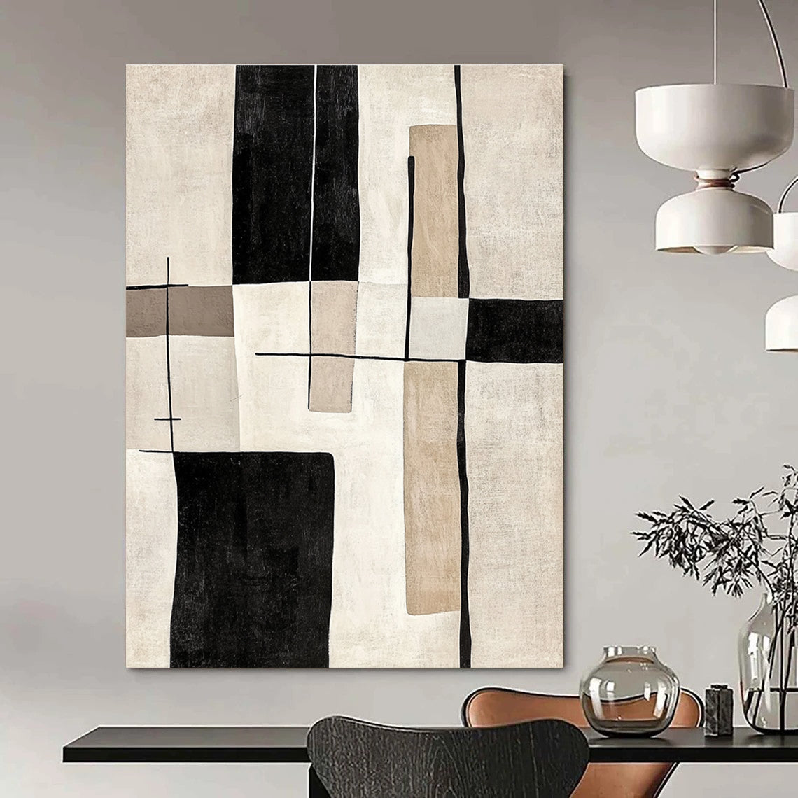 Neutral Geometric Abstract Calm Abstract Painting for Minimalist Bedrooms GAB1406