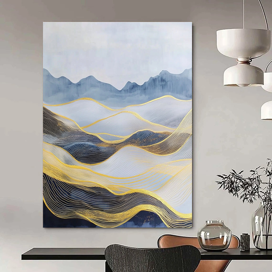 Golden Wave Mountainscape - Opulent Landscape Abstract Art GAB0414