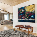 Blue - Gold - Red Abstract Painting for Dramatic Dining Rooms YHT383