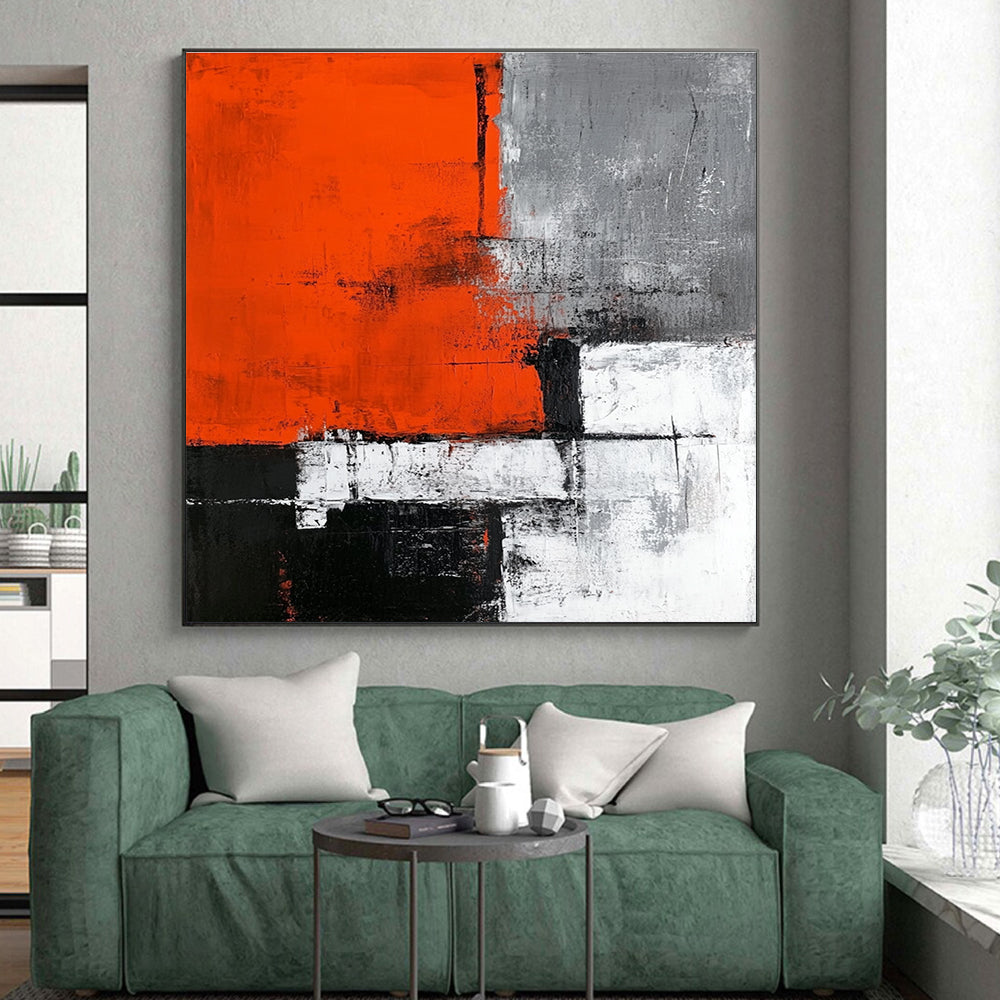 Orange Gray Black Abstract Painting with Bold Shapes WINK660