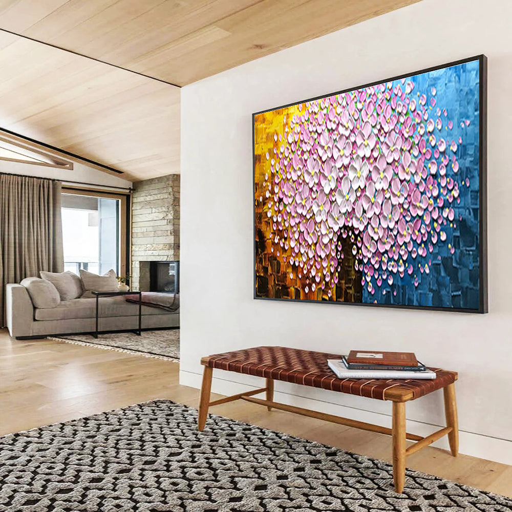 Pink Blossom Tree Abstract Painting for Romantic Bedroom Retreats YHT231