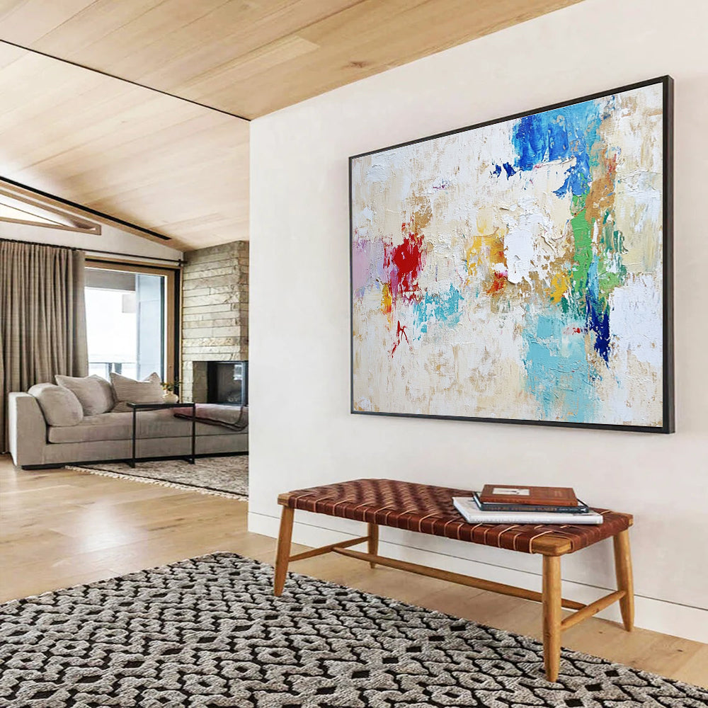 Beige - based Colorful Abstract with Patchy Textures Abstract Painting ABS384