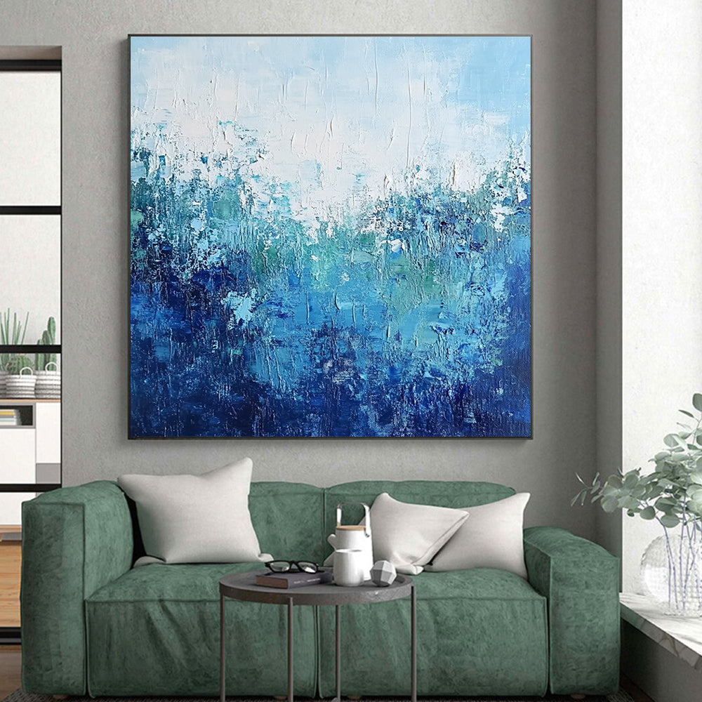 Blue Textured Abstract Painting with Calming Depths WINK693