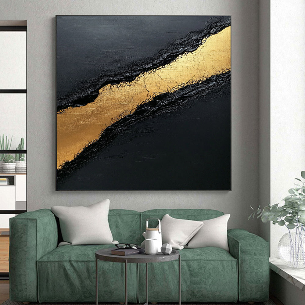 Black Gold Textured Abstract Painting with Luxurious Depth WINK594