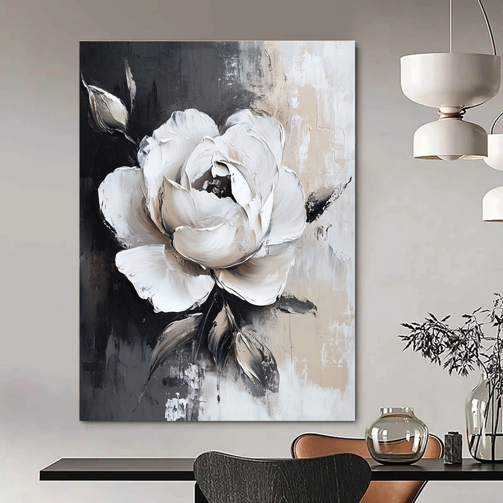 Textured White Rose Abstract Painting for Romantic - Themed Bedrooms GAB1011