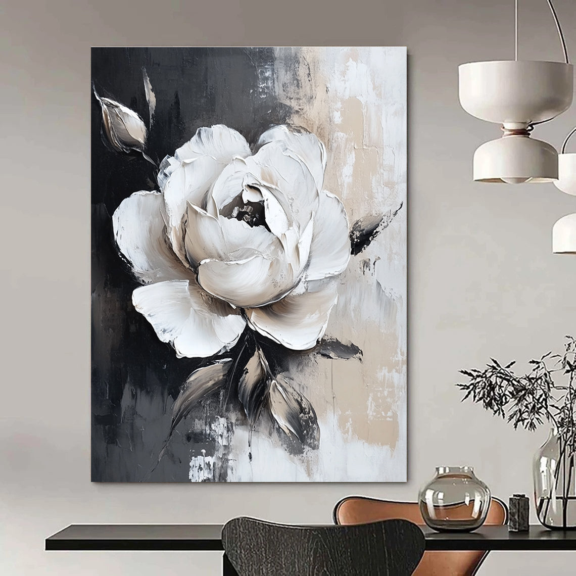 Textured White Rose Abstract Painting for Romantic - Themed Bedrooms GAB1011