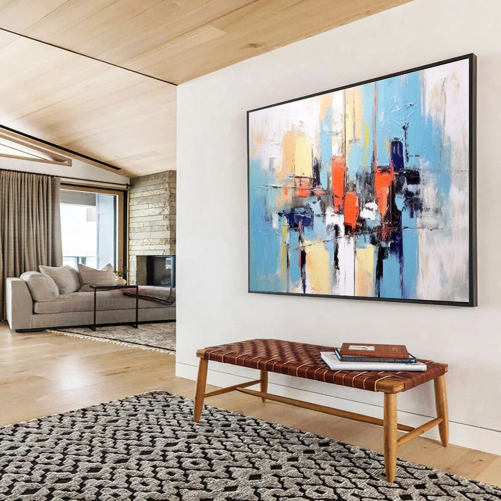 Blue - Toned City Abstract Painting for Modern Apartments YHT067