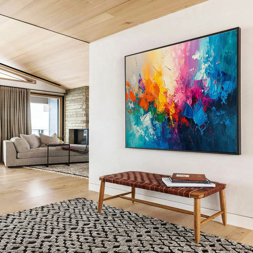 Rainbow Abstract Burst Energetic Painting for Creative Spaces YHT048