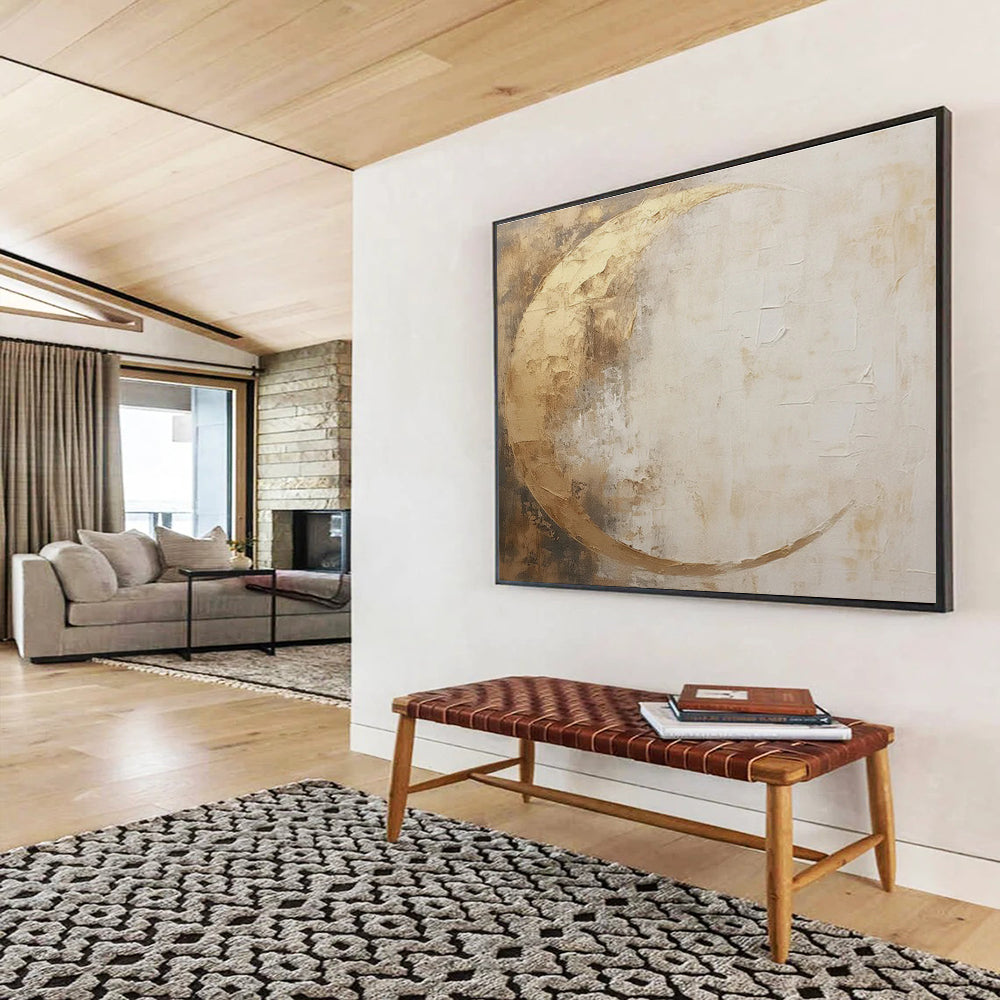 Golden Crescent Abstract Painting for Elegant Interiors YHT080