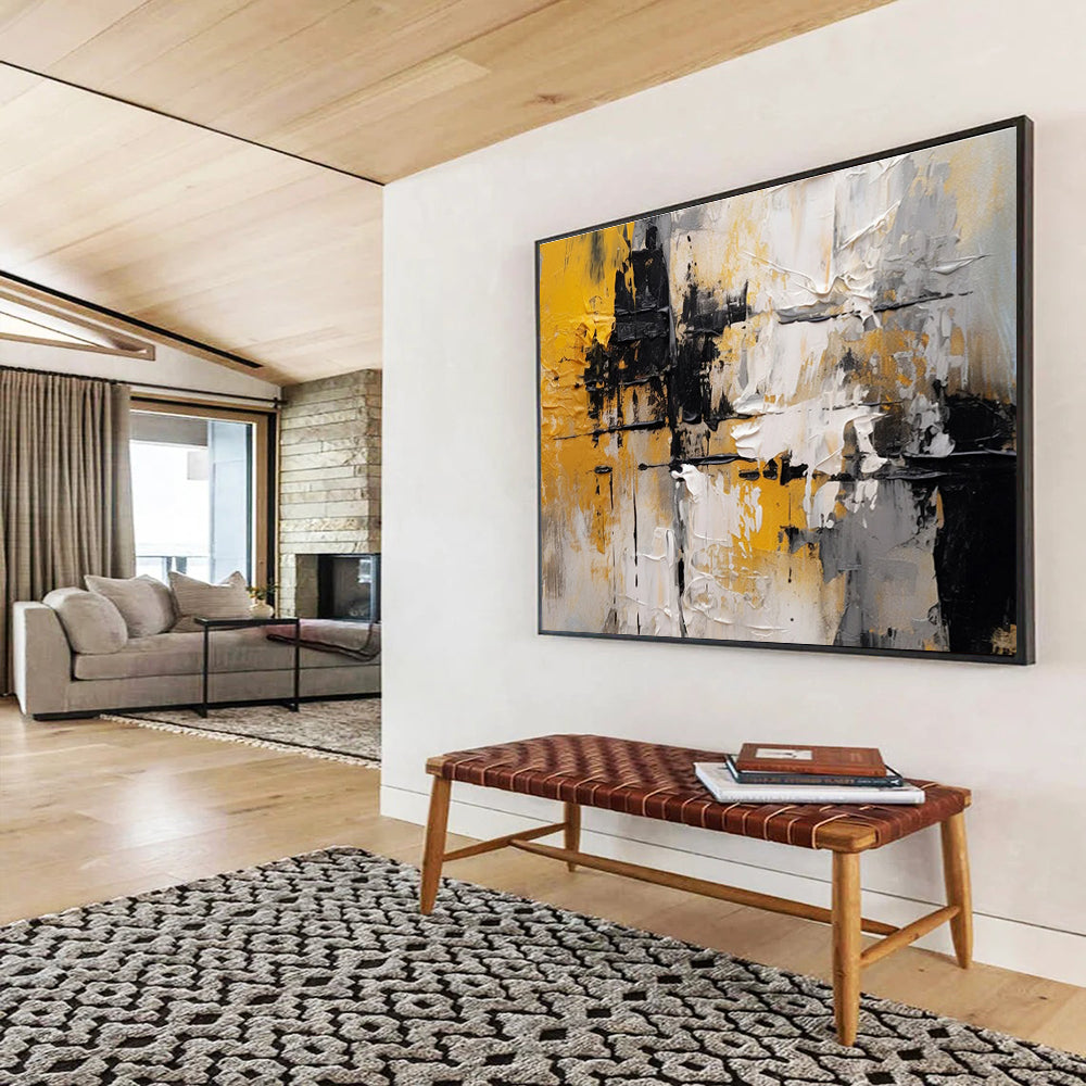 Yellow - Black Abstract Painting for Bold Interiors YHT084