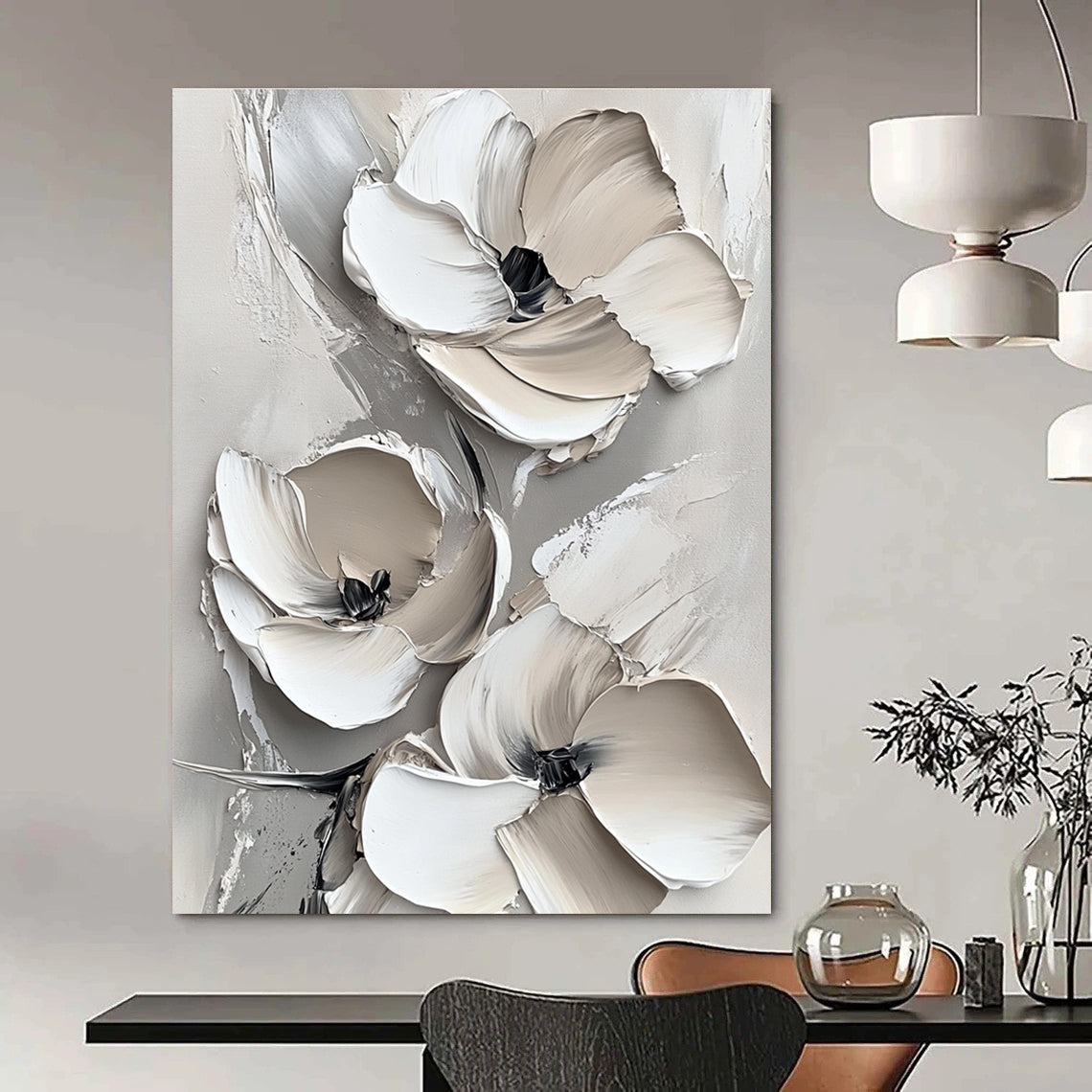 Subtle Floral Relief Abstract Painting for Neutral - Toned Offices GAB1005
