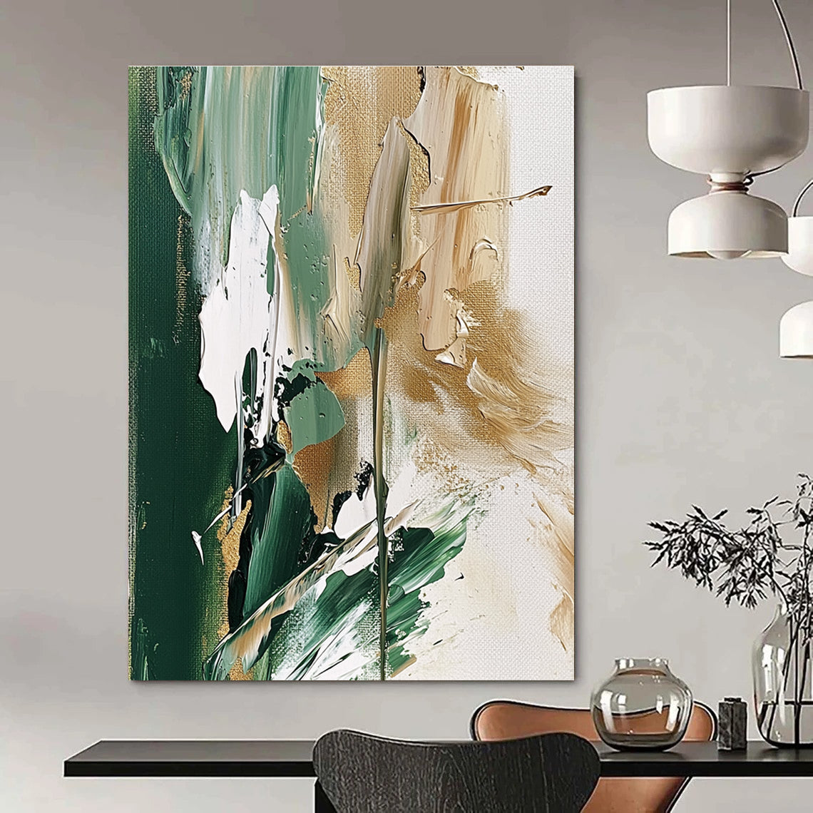 Green - Gold Abstract Painting for Nature - Themed Cafes GAB0865
