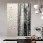 Black - White Striped Textured Abstract Painting for Industrial - Inspired Spaces HENG382