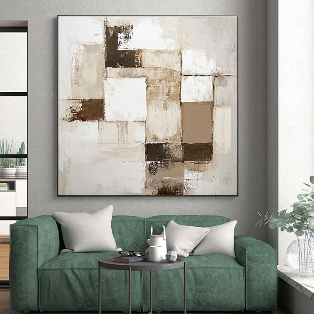 Beige Brown Abstract Blocks Painting with Subtle Textures WINK635