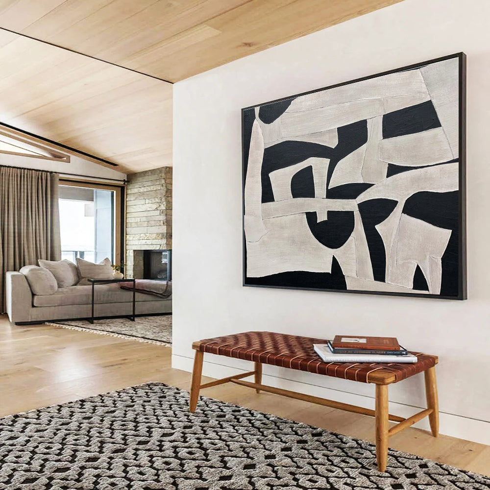 Black - White Geometric Abstract Painting for Modern Galleries YHT092