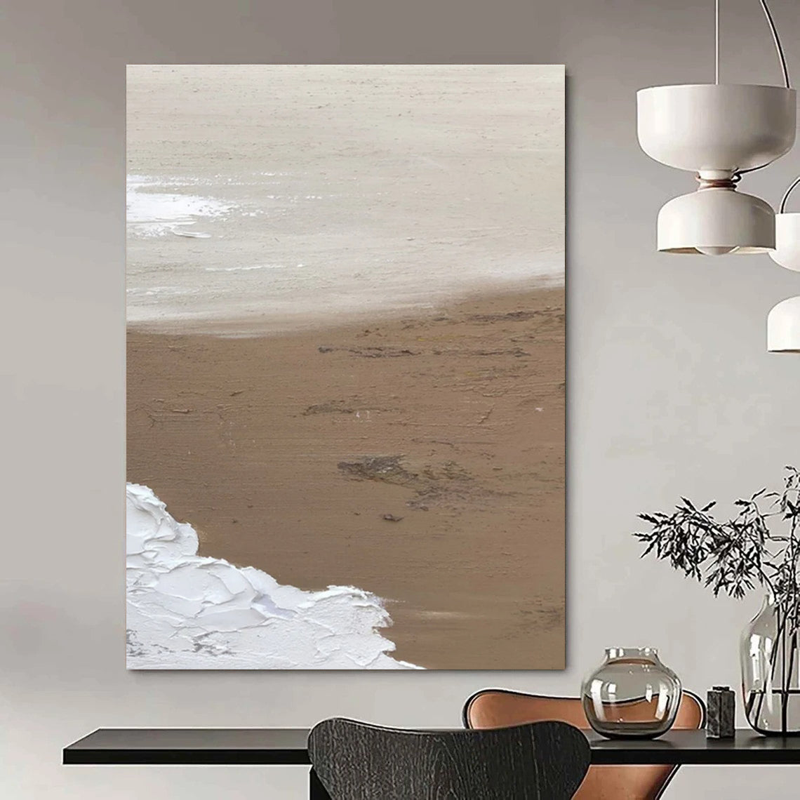 Earth - Toned Curved Line Abstract Painting for Bohemian Bedrooms HENG375