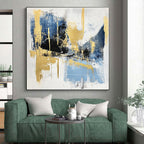 Blue Gold Black Abstract Painting with Elegant Drama WINK523