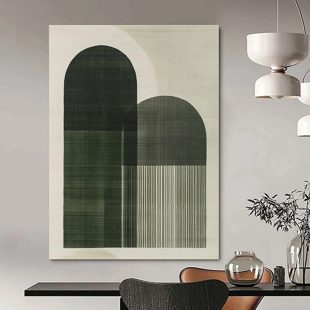 Green Arch Shapes Abstract Painting of Architectural Abstraction GAB0218