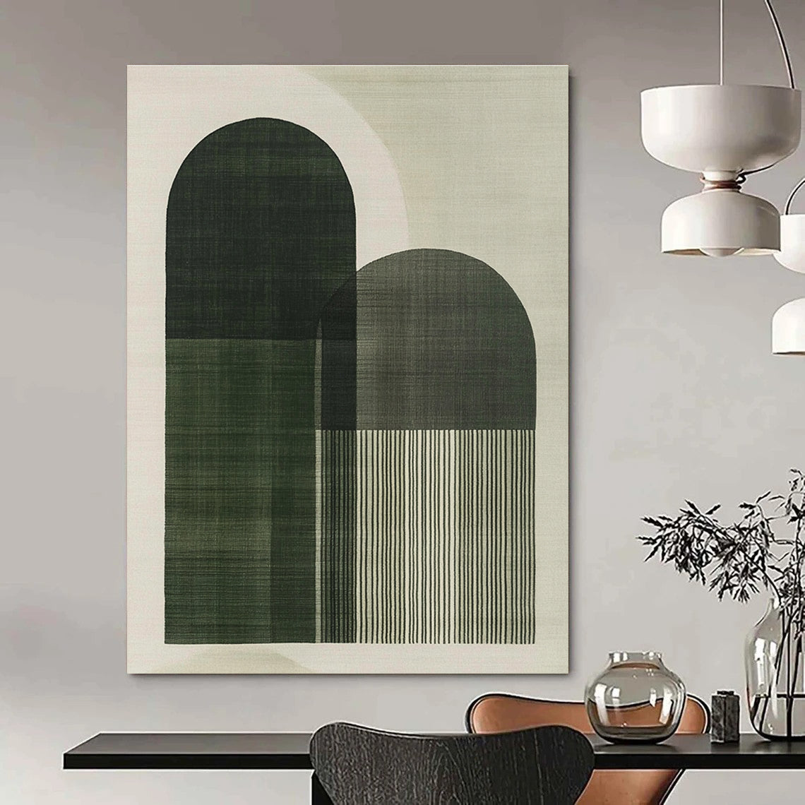 Green Arch Shapes Abstract Painting of Architectural Abstraction GAB0218
