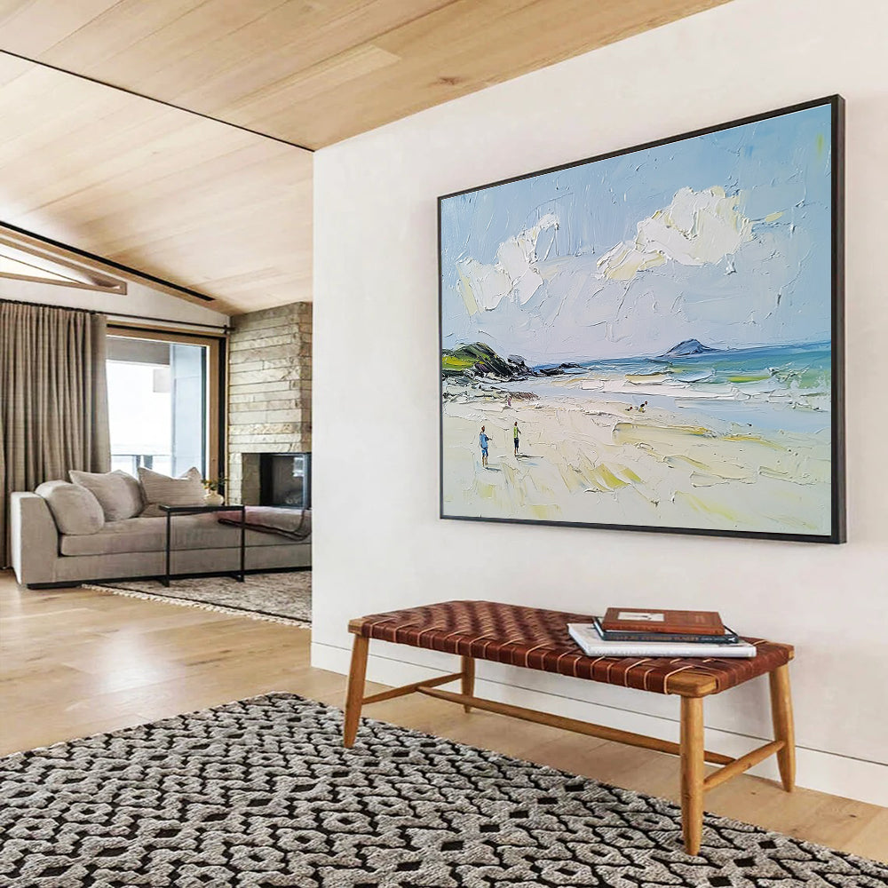 Beach Scene with Figures Abstract Painting with Casual Charm ABS596