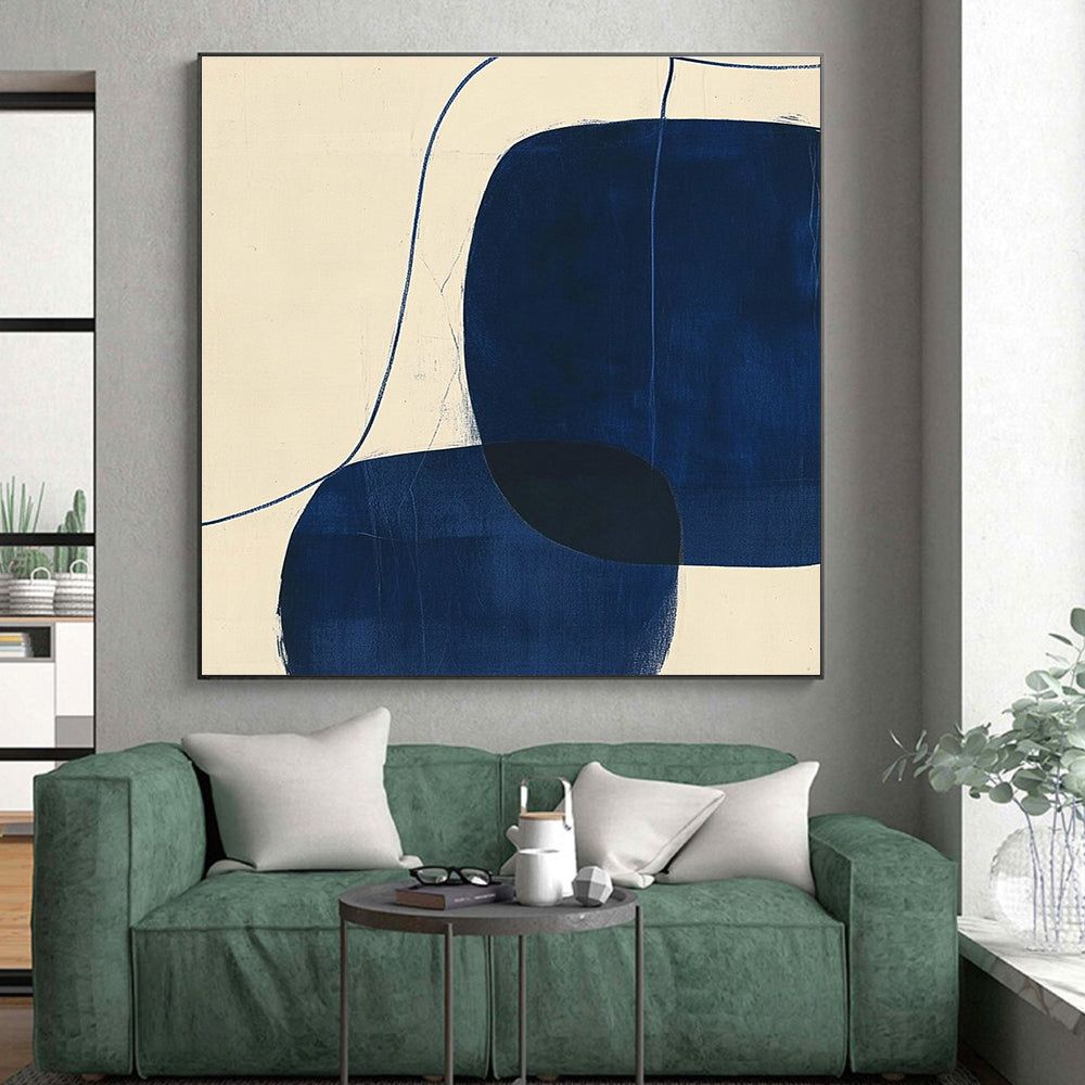 Blue - Shaped Abstract Painting with Fluid Lines WINK856