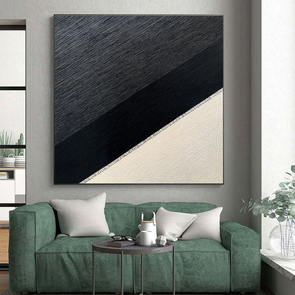 Black - Gray Textured Weave Abstract Painting with Industrial Chic WINK215