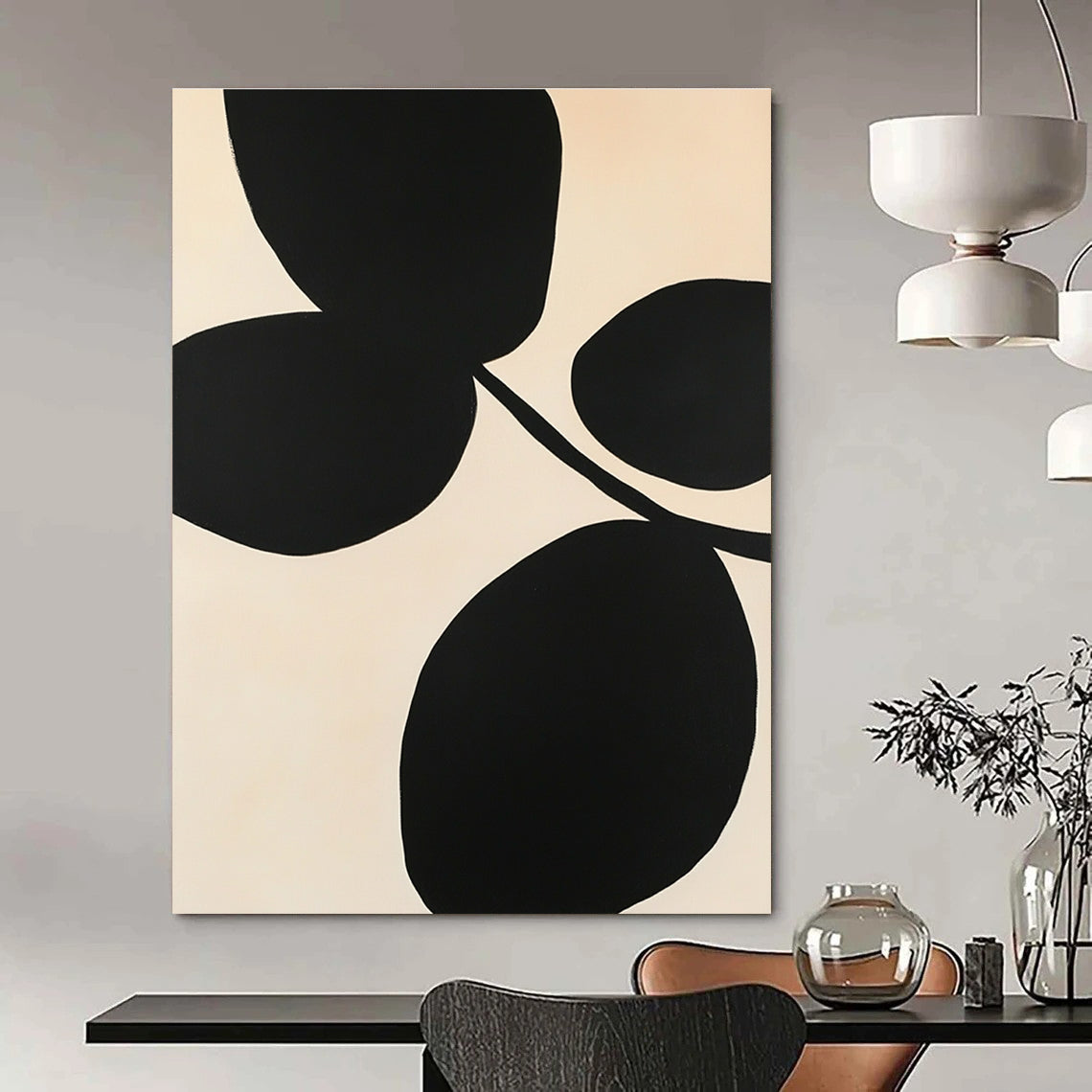 Branch with Black Leaves Abstract Painting of Graphic Botany GAB0217