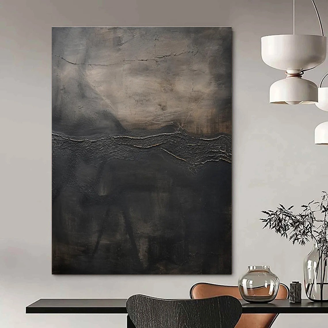 Dark Textured Abstract Landscape Painting for Industrial - Style Studies HENG491
