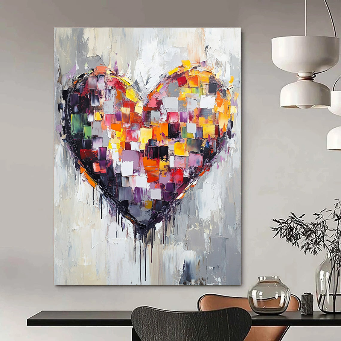 Colorful Patchwork Heart Abstract Painting for Romantic - Themed Cafes GAB1041