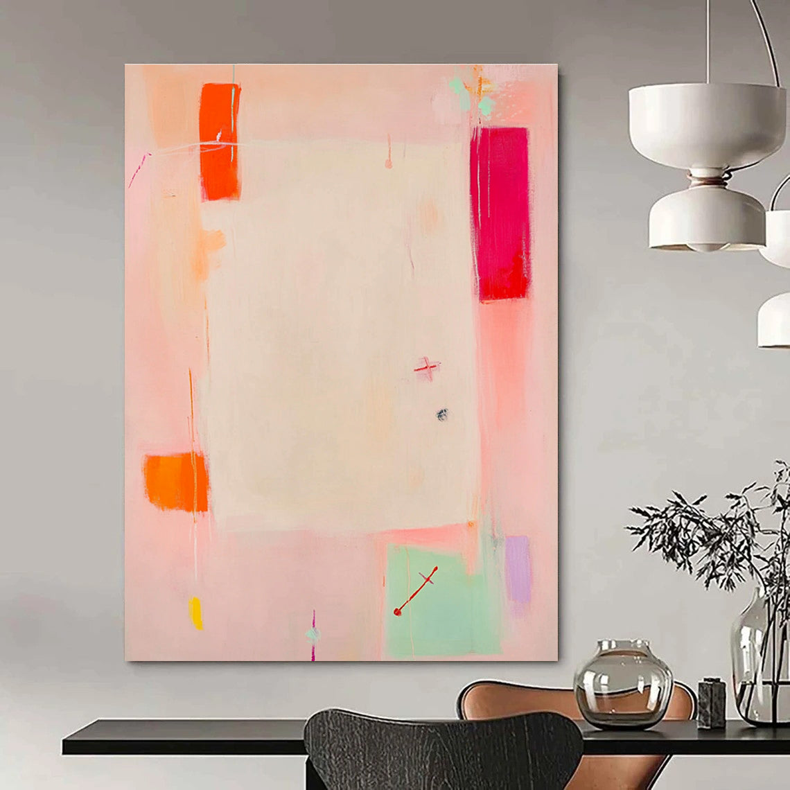 Soft Pink Abstract Painting for Girls' Bedroom Decor GAB1230