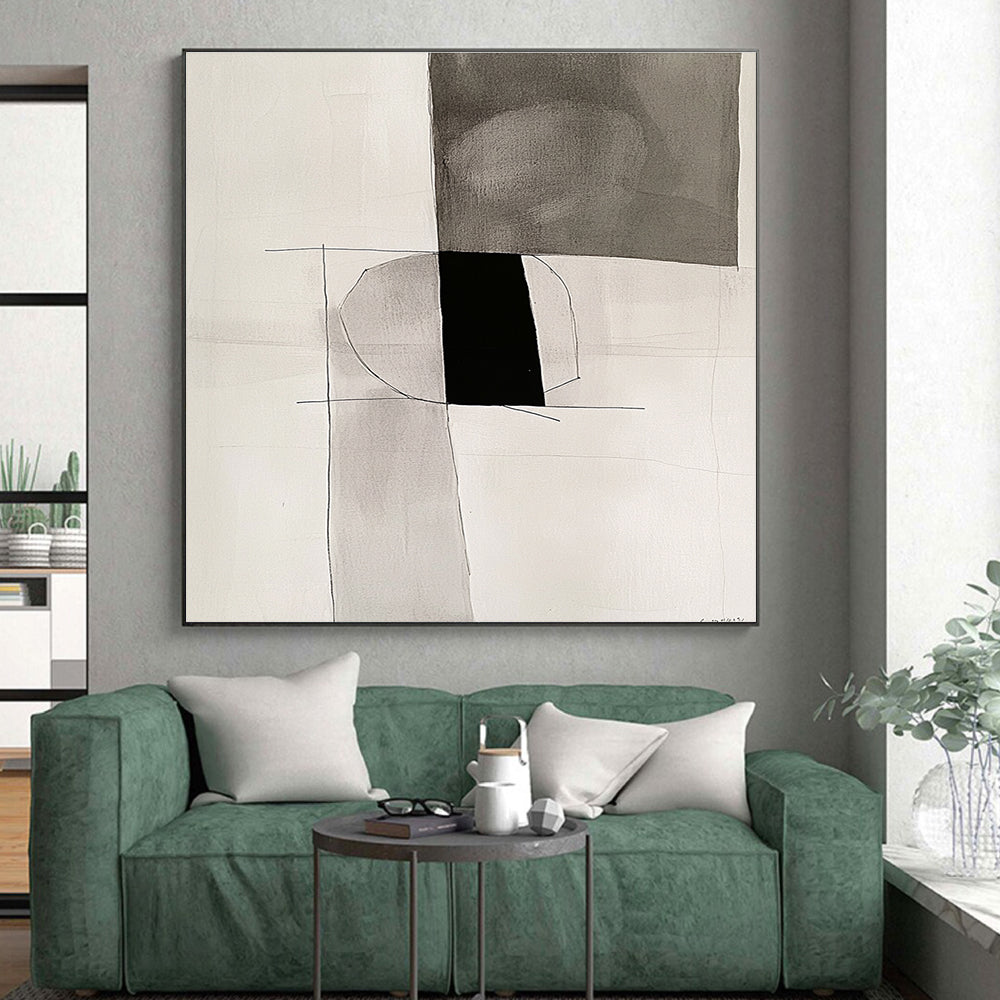 Monochrome Geometric Abstract Painting with Minimalist Grace WINK721