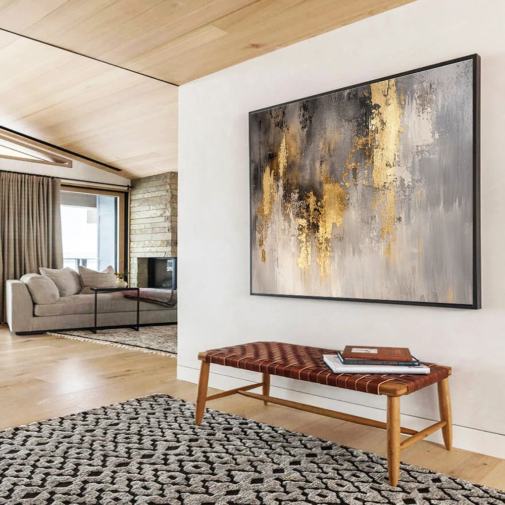 Gray and Gold Abstract: Elegant Contrast in Muted Tones Abstract Painting ABS167