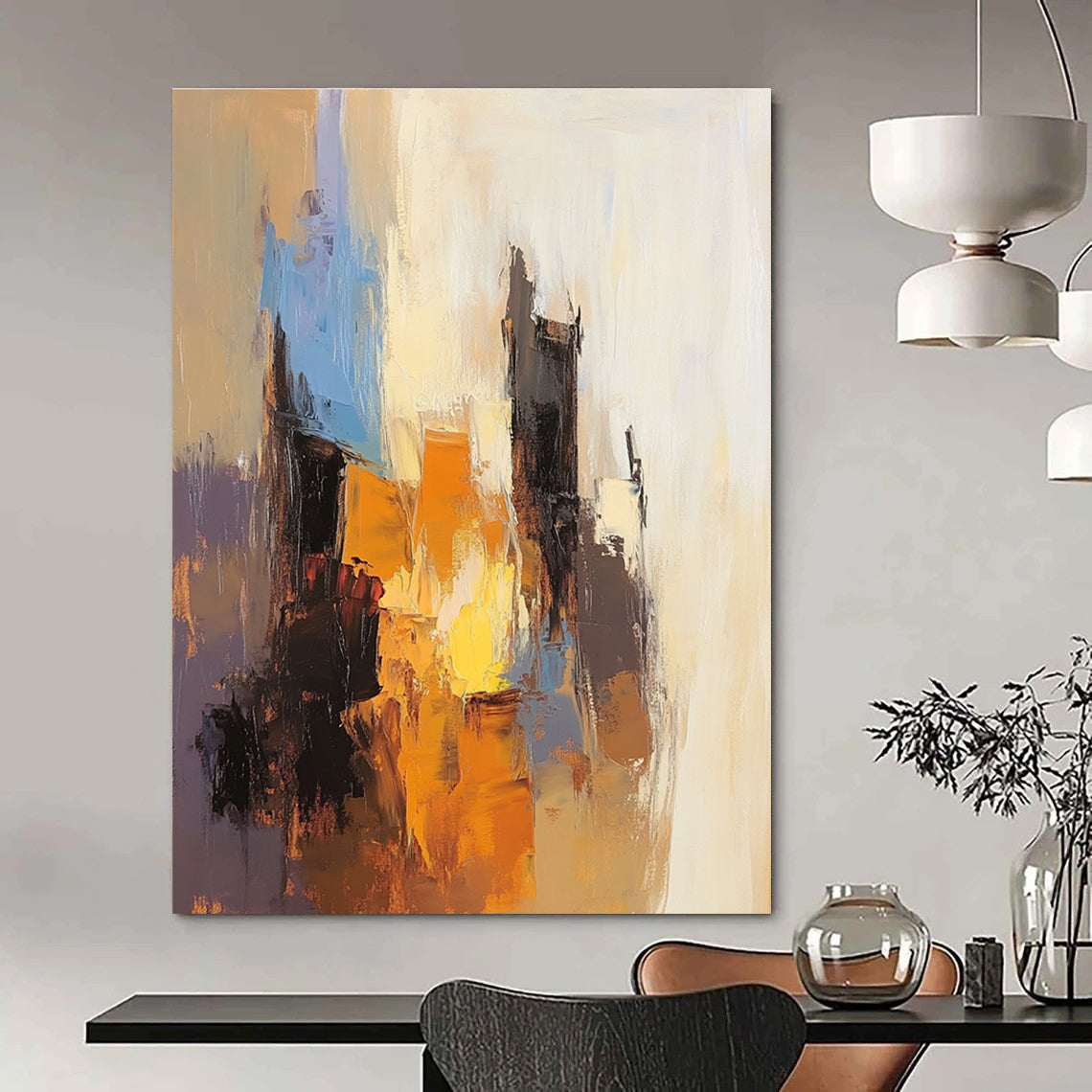 Abstract Cityscape in Warm Tones Painting for Industrial - Chic Restaurants GAB1164